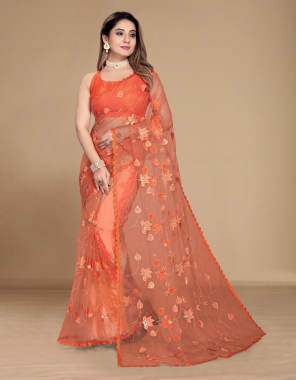 orange soft net | blouse - satin banglory  fabric embroidery work ethnic 