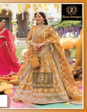 yellow top - georgette heavy embroidery semi flare gown style | inner / bottom - santoon (unstitched 4 mtr) | dupatta - georgette heavy embroidered  fabric embroidery work wedding 