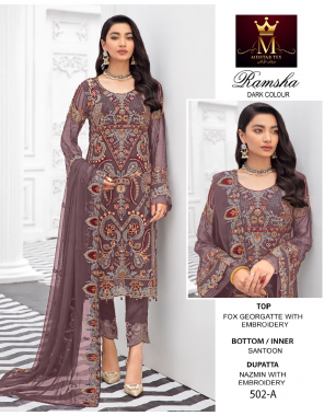 coffee top - fox georgette with embroidery | bottom - santoon | dupatta - nazmeen with embroidery (pakistani copy) fabric embroidery work wedding 