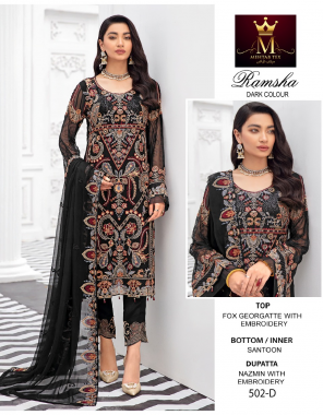 black top - fox georgette with embroidery | bottom - santoon | dupatta - nazmeen with embroidery (pakistani copy) fabric embroidery work festive 