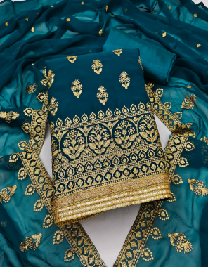 rama blue top - georgette | inner / bottom - santoon | dupatta - georgette  fabric embroidery work festive 