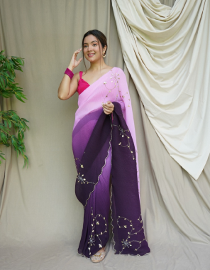 purple georgette crushed | work - hand work and padding  fabric georgette  work wedding 