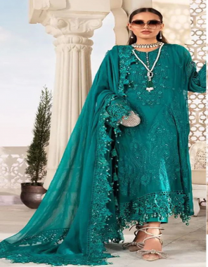 rama blue top - fox georgette heavy embroidered | inner bottom - heavy santoon | dupatta - nazneen heavy embroidered (pakistani copy) fabric embroidery work wedding 