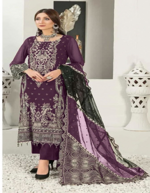 purple top - fox georgette | bottom / inner - santoon | dupatta - organza (pakistani copy) fabric embroidery work wedding 