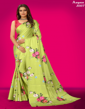 parrot green  pure japan satin with rich digital print (5.5 mtr) | blouse - d.no - 5001 to 5006 (pure japan satin) | d.no - 5007 to 5010 (diamond silk) fabric printed work festive 