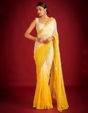 yellow saree - georgette silk with embroidery and sequence work  fabric embroidery work wedding 