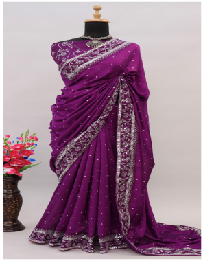 purple saree - vichitra silk fabric | blouse - heavy banglori silk (heavy embroidery thread zari) (master copy) fabric embroidery work wedding 