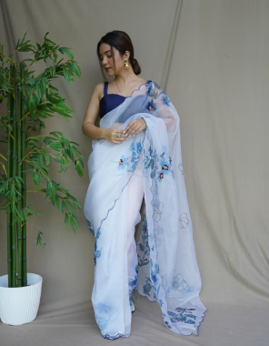 white  organza (aari work , cut work ,digital print and hand work) fabric printed work wedding 