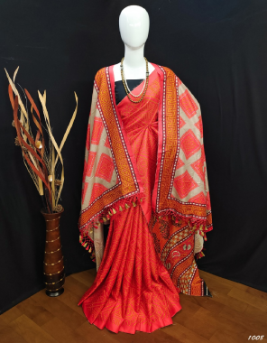 red saree - pashmina silk (5.5 mtr) | shawl - pashmina silk (2.50 mtr) | blouse - pashmina silk (0.80 mtr) fabric printed  work ethnic 