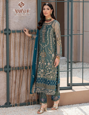 rama blue top - organza with heavy embroidery with pearl | bottom / inner - santoon | dupatta - butterfly net with embroidery (pakistani copy) fabric embroidery work festive 