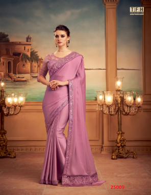 purple saree - silk , chiffon (6.30 mtrs apx) | blouse - net,silk  fabric embroidery  work festive 