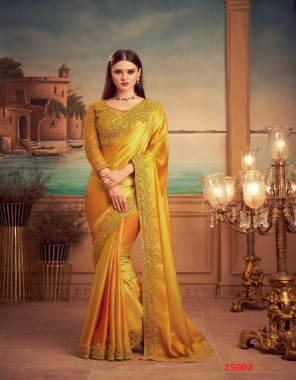 mustard saree - silk , chiffon (6.30 mtrs apx) | blouse - net,silk  fabric embroidery  work festive 
