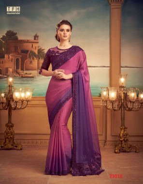 pink saree - silk , chiffon (6.30 mtrs apx) | blouse - net,silk  fabric embroidery  work wedding 
