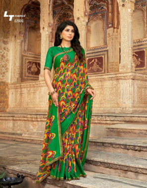 parrot green micro fabric printed work ethnic 