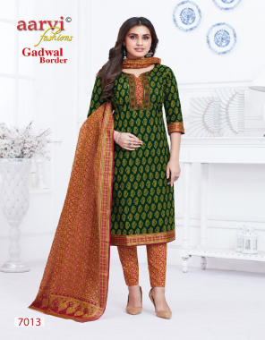 dark green top - pure gadhwal border cambric | bottom - cambric cotton | dupatta - gadhwal border mulmul (2.25 mtr) fabric printed  work festive 