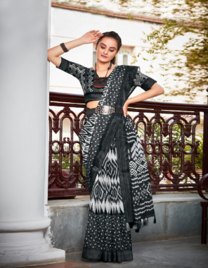 black pure linen silk woven ikkat saree | blouse - linen silk  fabric woven work wedding 
