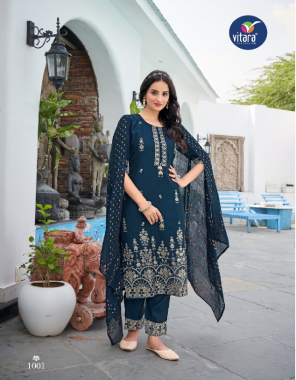 navy blue top - poly viscose fabric with foil work | pant - poly viscose | dupatta - viscose chanderi with butti fabric embroidery  work wedding 