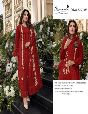 red top - fox georgette heavy embroidered | bottom - heavy shantun | inner - heavy shantun | dupatta - nazmin heavy embroidered with frill (pakistani copy) fabric embroidery work wedding 