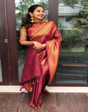 maroon banarasi soft silk | saree length - 5.5 meter | blouse length - 0.8 meter fabric printed work ethnic 