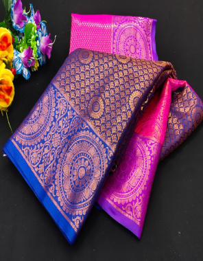 navy blue kanjivaram soft silk | saree length - 5.5 meter | blouse length - 0.8 meter  fabric printed  work festive 