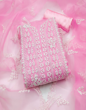 baby pink  top - organza (1.9 mtr) | inner & bottom - santoon (3.6 mtr) | dupatta - organza with border work (2.1 mtr)  fabric embroidery work ethnic 