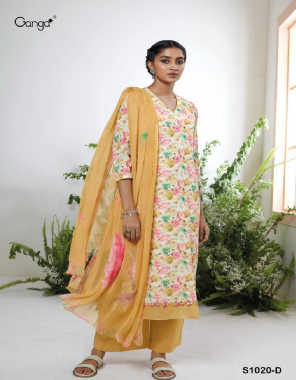 yellow  top - premium cotton linen printed with embroidery and organza daman pattern | bottom - premium cotton solid | dupatta - pure chiffon printed  fabric printed work wedding 