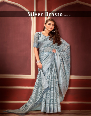 grey soft cotton brasso saree crafted with silver zari patta in weave | blouse - cotton brasso fabric weaving work ethnic 