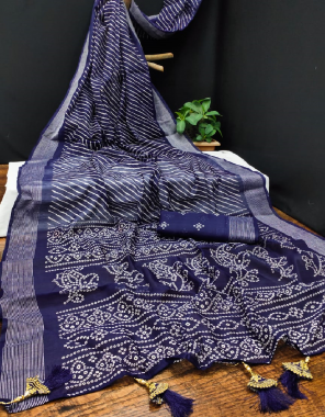 navy blue cotton silk  fabric printed work ethnic 