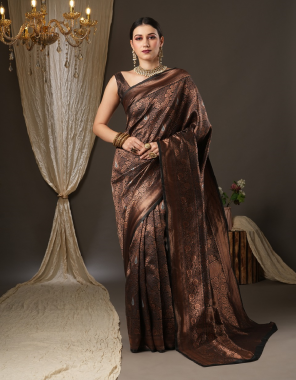 brown womens silk blend black woven designer saree fabric printed work ethnic 