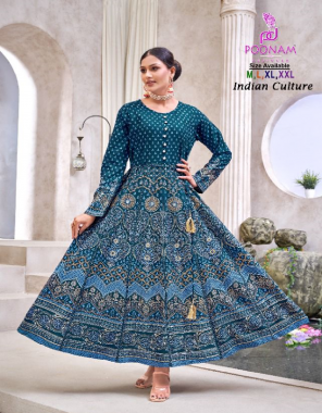 rama blue pure rayon printed designer gown with premium quality button  fabric printed  work ethnic 