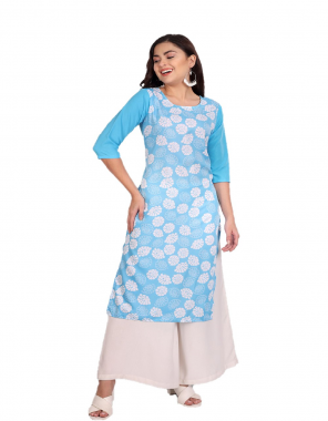 sky blue crepe | length - 44 in. fabric printed  work casual  