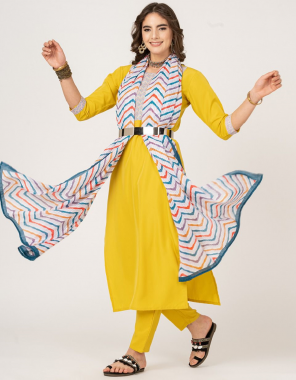 yellow kurti & pant - polyester | dupatta - georgette (2.15 meter) | kurti length - 46 inch | pant length - 36 fabric printed  work wedding 