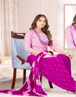 pink top - heavy rayon with embroidery work (apple cut) | bottom - heavy rayon with full butti work | dupatta - heavy chinon with design in lace  fabric embroidery work casual  