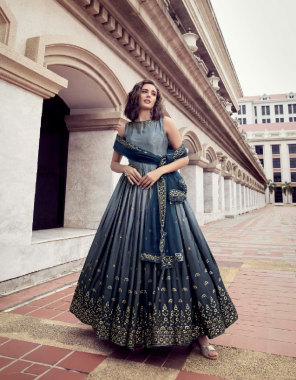 navy blue gown - chinon | dupatta - net | inner - silk crepe | size - semi stitched (customized from 34 to 46) | top length - 58 inch | inner length - 3 mtr | dupatta length - 2.30 mtr fabric thread and sequence embroidery work festive 