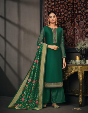 dark green top - bsy georgette with embroidery work | dupatta - banarasi jacquard with meenakaari | bottom - heavy dull santoon  fabric embroidery  work wedding 