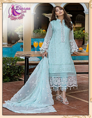 sky blue top - heavy fox georgette embroidery | bottom / inner - santoon | dupatta - net embroidery (pakistani copy) fabric embroidery  work wedding 