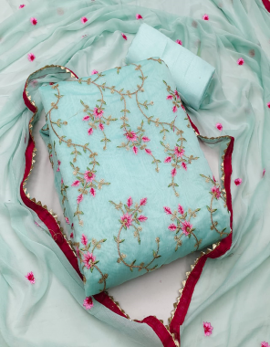 rama blue top - modal chanderi | inner & bottom - santoon | dupatta - nazmin with work  fabric embroidery  work ethnic 
