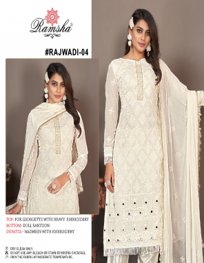 white top -  fox georgette with heavy embroidery | bottom - dull santoon | dupatta - nazmeen with embroidery (pakistani copy) fabric embroidery  work wedding 