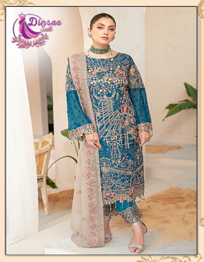 sky blue top - fox georgette embroidery | bottom / inner - santoon with patch | dupatta - nazmeen embroidery(pakistani copy) fabric embroidery  work wedding 