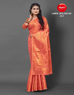 orange linen cotton silk fabric printed  work ethnic 