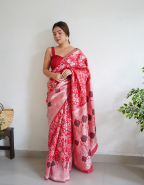 red banarasi silk | work - silver zari weaving  fabric weaving work festive 