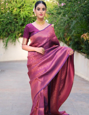 purple banarasi soft silk saree | saree length - 5.5 meter | blouse length - 0.8 meter  fabric printed  work festive 