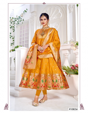 mustard top - pure tapeta silk | gown pattern - paithani | dupatta - pure tapeta | pallu border less | length - 48