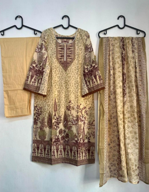 brown top - pure lawn | bottom - pure lawn  | dupatta - pure lawn   fabric printed work ethnic 