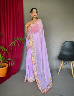 purple pure georgette saree with all over 5 mtr sequence work with beautiful border and contrast banglori silk blouse with all over buttis fabric sequence work casual 