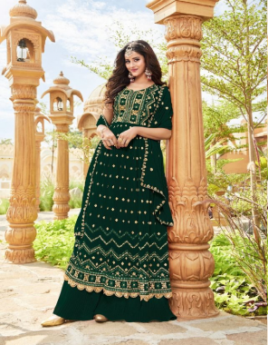 dark green blooming georgette | fully readymade with free size  fabric embroidery   work wedding 