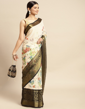 brown saree - designer chiffon brasso silk | blouse - un stitched  fabric printed work ethnic 