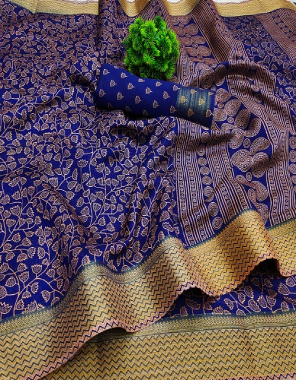 navy blue handloom zari patta  fabric printed work festive 