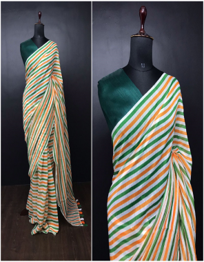 green saree fabric - cotton | digital print | fancy tassels on pallu | saree size - (5.50 mtr) | blouse - fusion silk | unstitched (1 mtr) fabric printed work ethnic 