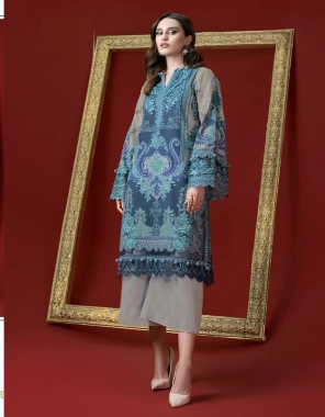 sky blue top - cotton print | exclusive embroidery work | bottom - semilawn | dupatta - cotton (pakistani copy) fabric embroidery  work festive 